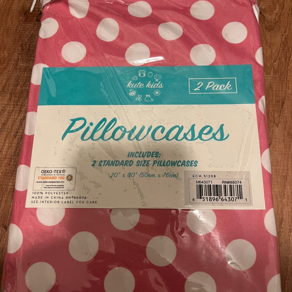 Kute Kids Pink Polka Dot Pillowcases 2 Pack - Standard Size Pillowcases
